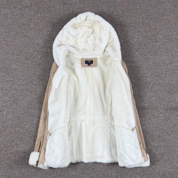 Vintage Beige Tan Suede Leather Hooded Faux Fur Lined Jacket Women’s M Retro Y2K - Picture 3 of 9